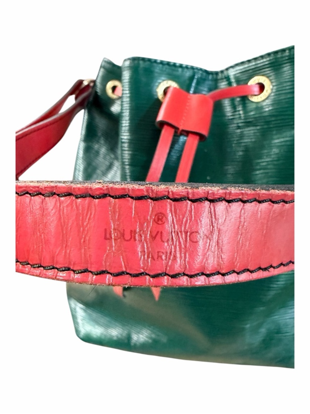 Louis Vuitton Epi Noé GM Restored Green & Red Vintage Bucket Bag - Picture 9 of 13
